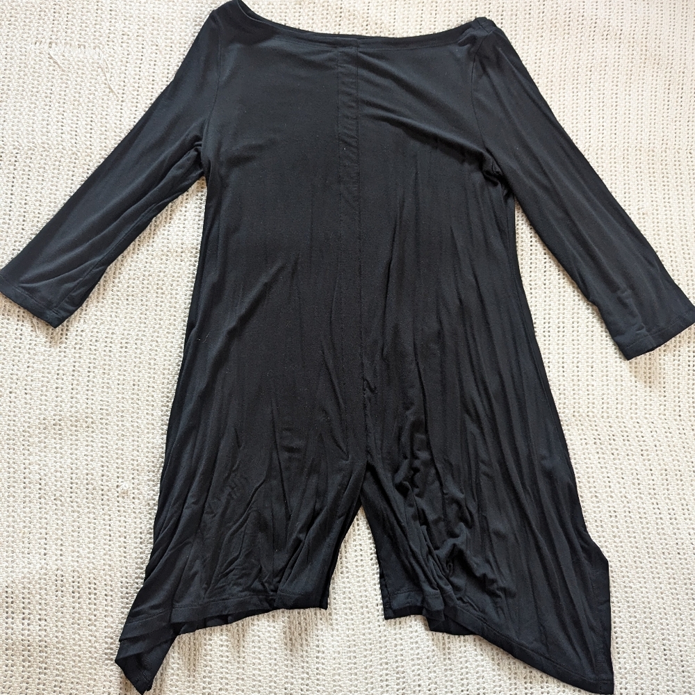 SOFT SURROUNDINGS Tunic Top Black Blouse 3/4 Sleeve Shirt Women's Medium